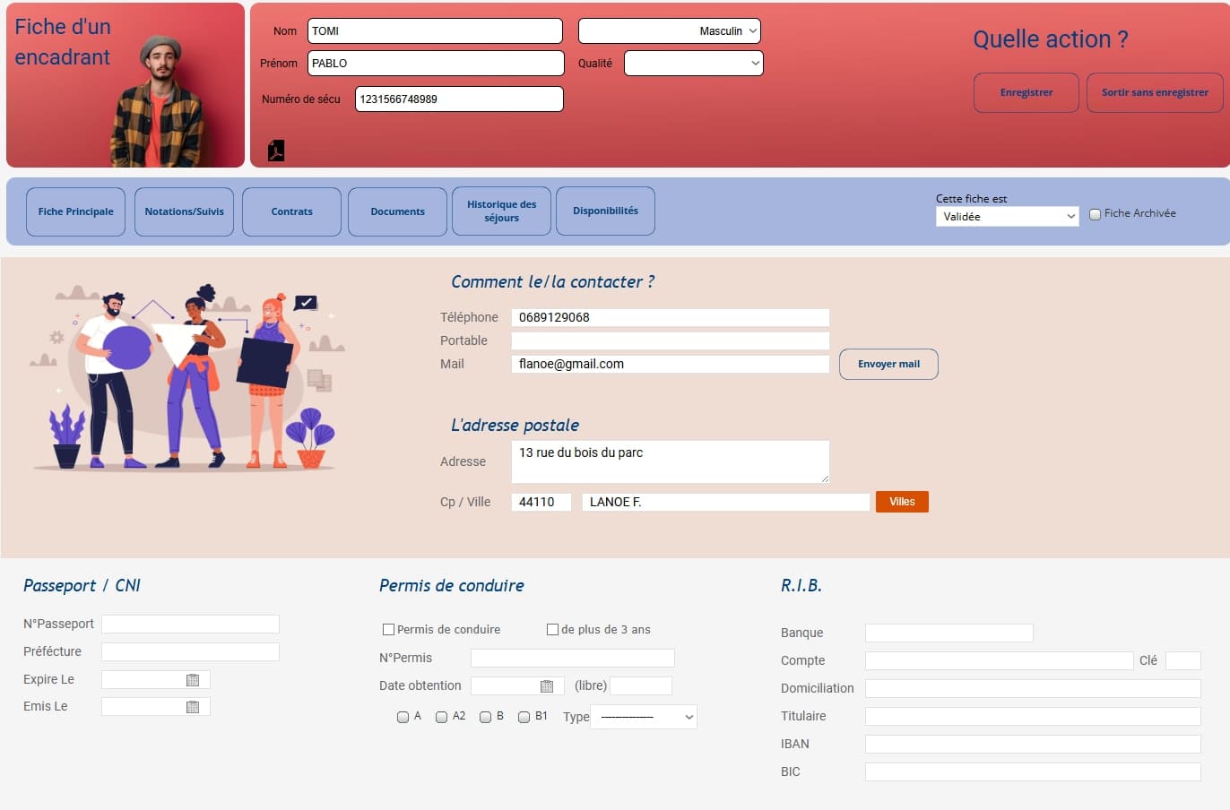 Aperçu de la plateforme RESAWAN - Fiche encadrant